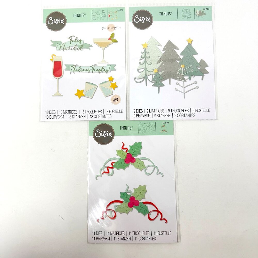 Sizzix Thinlits Christmas Holiday Feliz Navidad Die Cut Sets Bundle Holiday